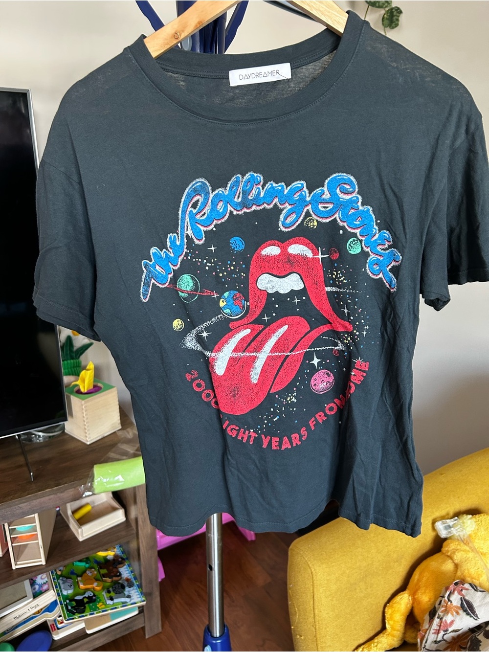 Daydreamer Rolling Stones Black Graphic Tee - Red/Blue Logo